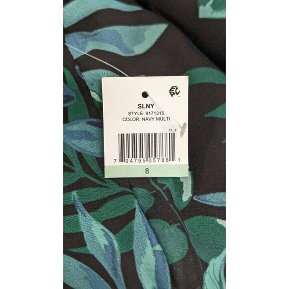 SLNY 9171315 Womens 8 Navy Multicolor Polyester Floral Sleeveless Round Neck Zip - Picture 8 of 10